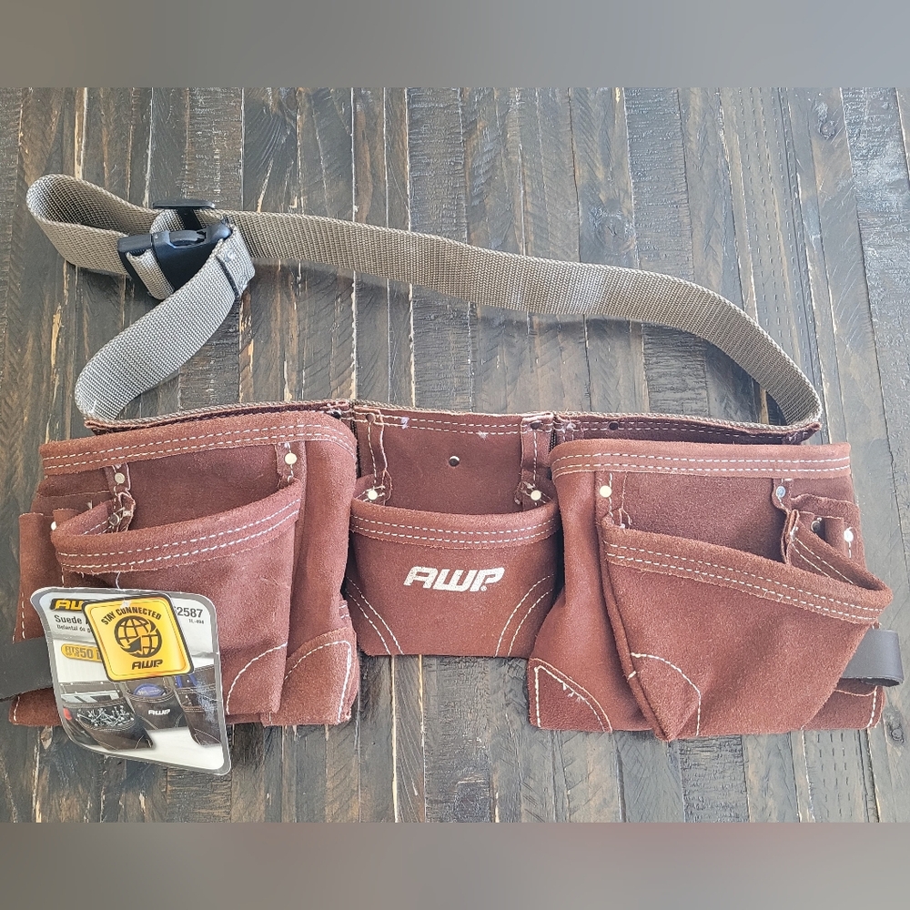 NEW AWP Tool Rig Bag Leather Brown General Construction Flip Pocket  1L-494